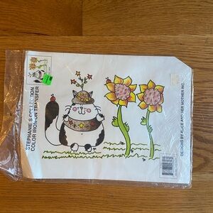 Vintage Stephanies Cat and Sunflower Iron-On Transfer